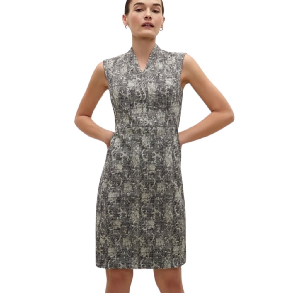 Like New MM Lafleur Aditi Black & Cream Crackle Sheath Dress - 6